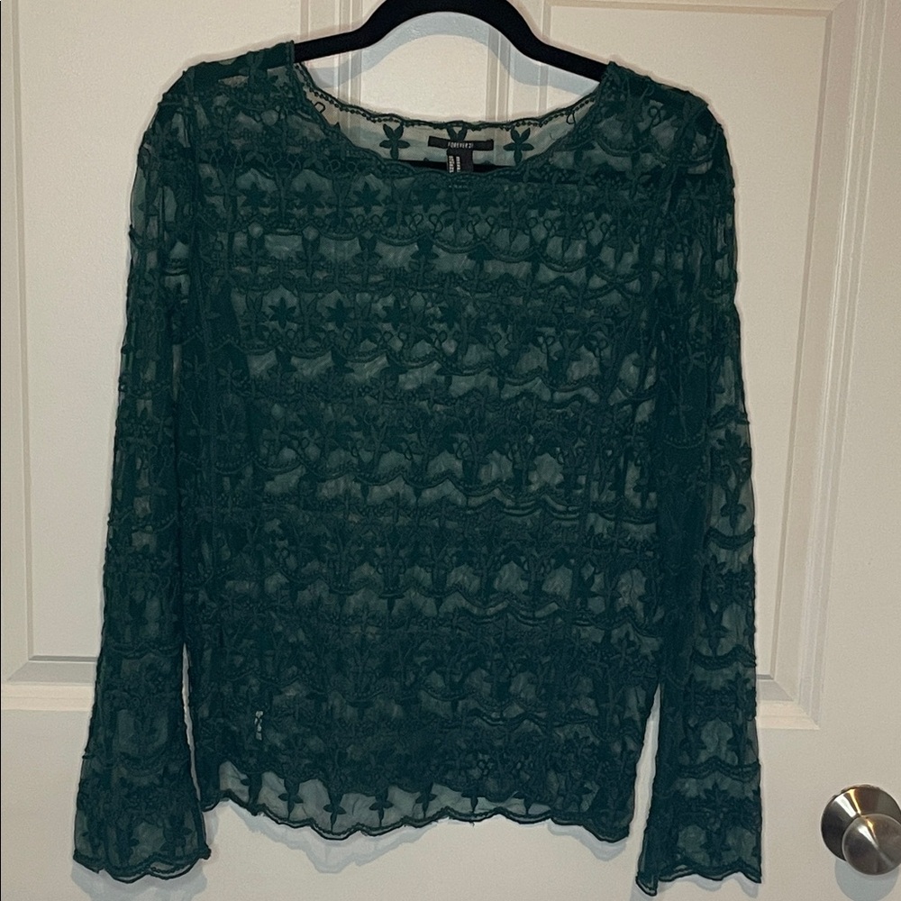 Forever 21 Deep Green Lace Blouse bohemian goth Women’s size Medium